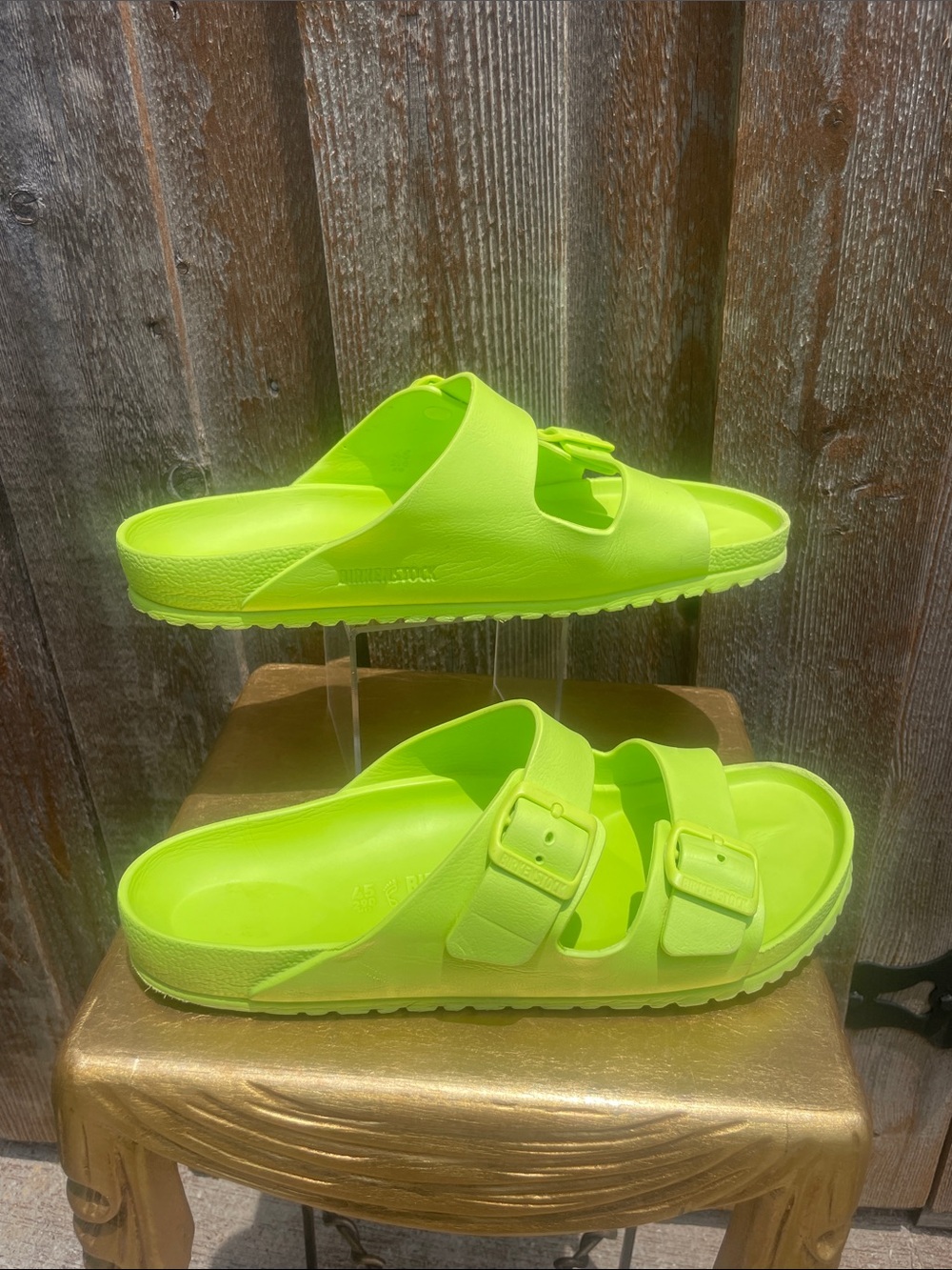 Mens Birkenstock Neon Green Slide Sandals with Buckle Straps